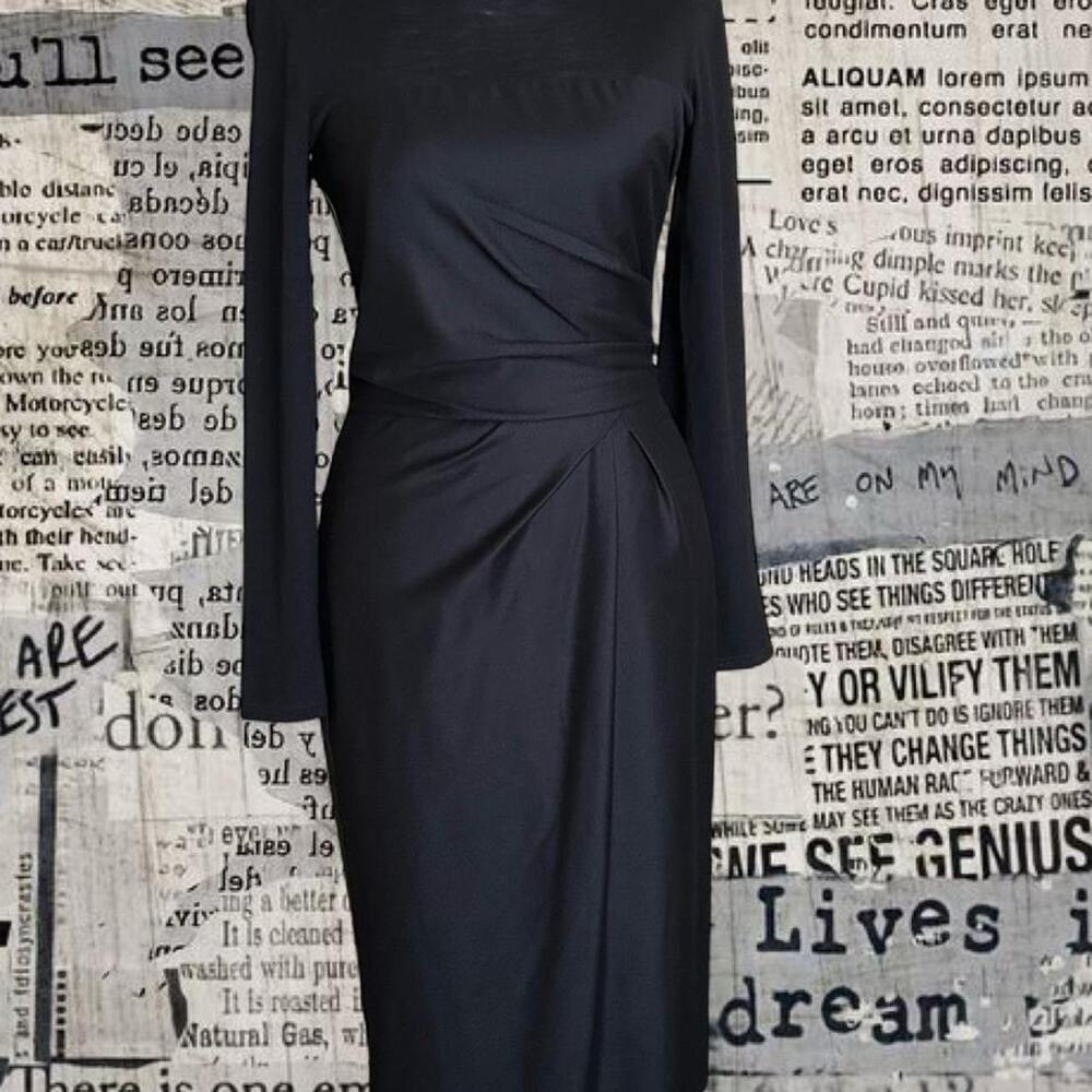 Maxmara black wool dress with leather side lining silk blend W sz M